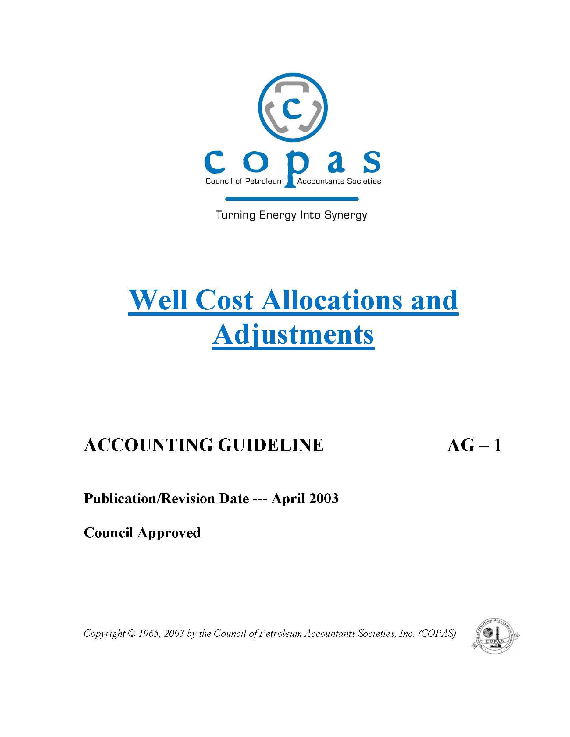 AG-1 Well Cost Allocations and Adjustments - products AG 1 Wells Costs Allocations and Adjustments - Council of Petroleum Accountants Societies