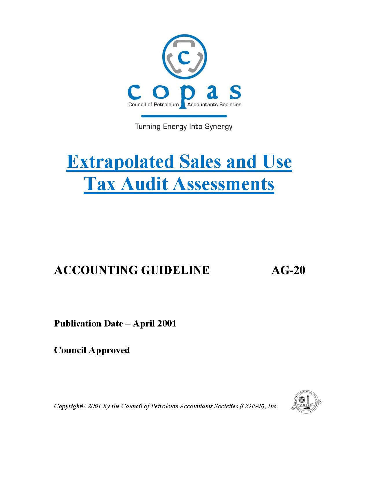AG-20 Extrapolated Sales and Use Tax Audit Assessments