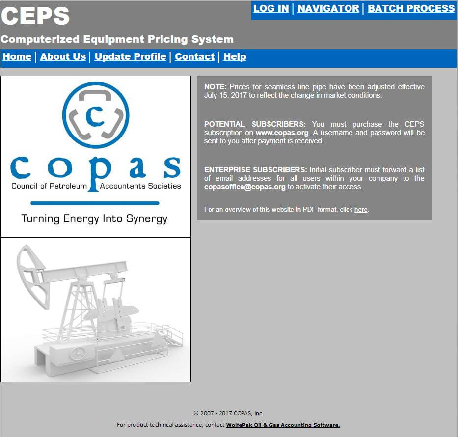 CEPS- Computerized Equipment Pricing System (CEPS01 - Individual Subscription) - products CEPS - Council of Petroleum Accountants Societies
