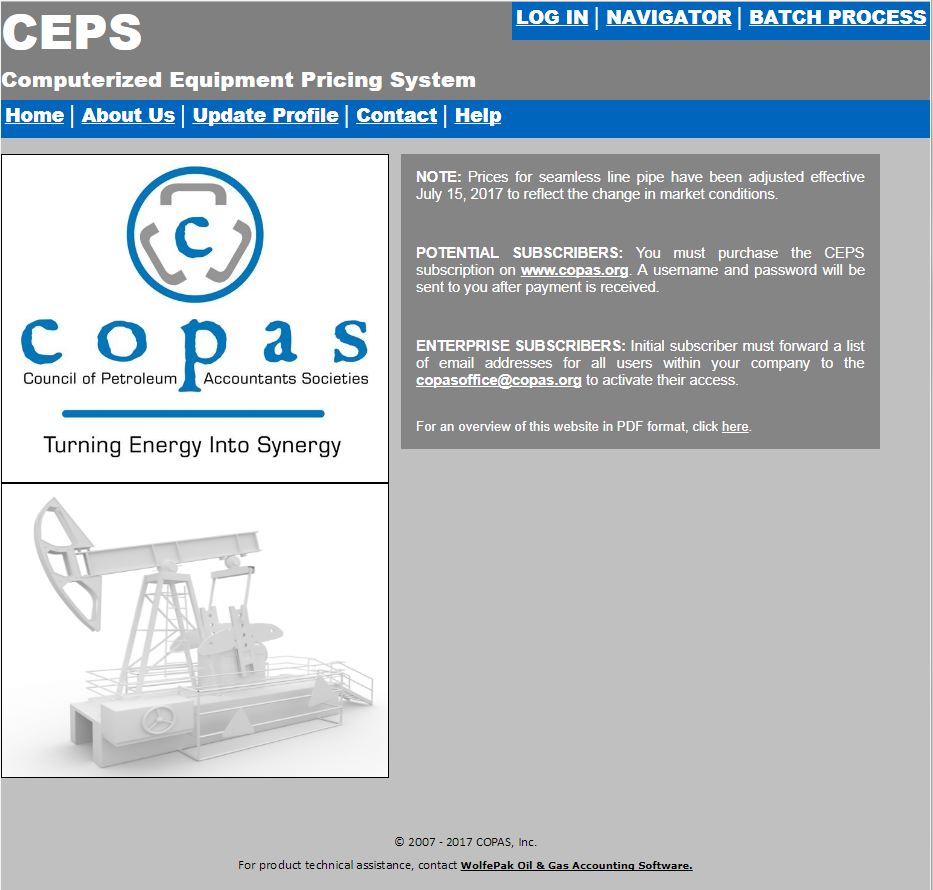 CEPS- Computerized Equipment Pricing System (CEPS03 - Enterprise Subscription) - products CEPS2 - Council of Petroleum Accountants Societies