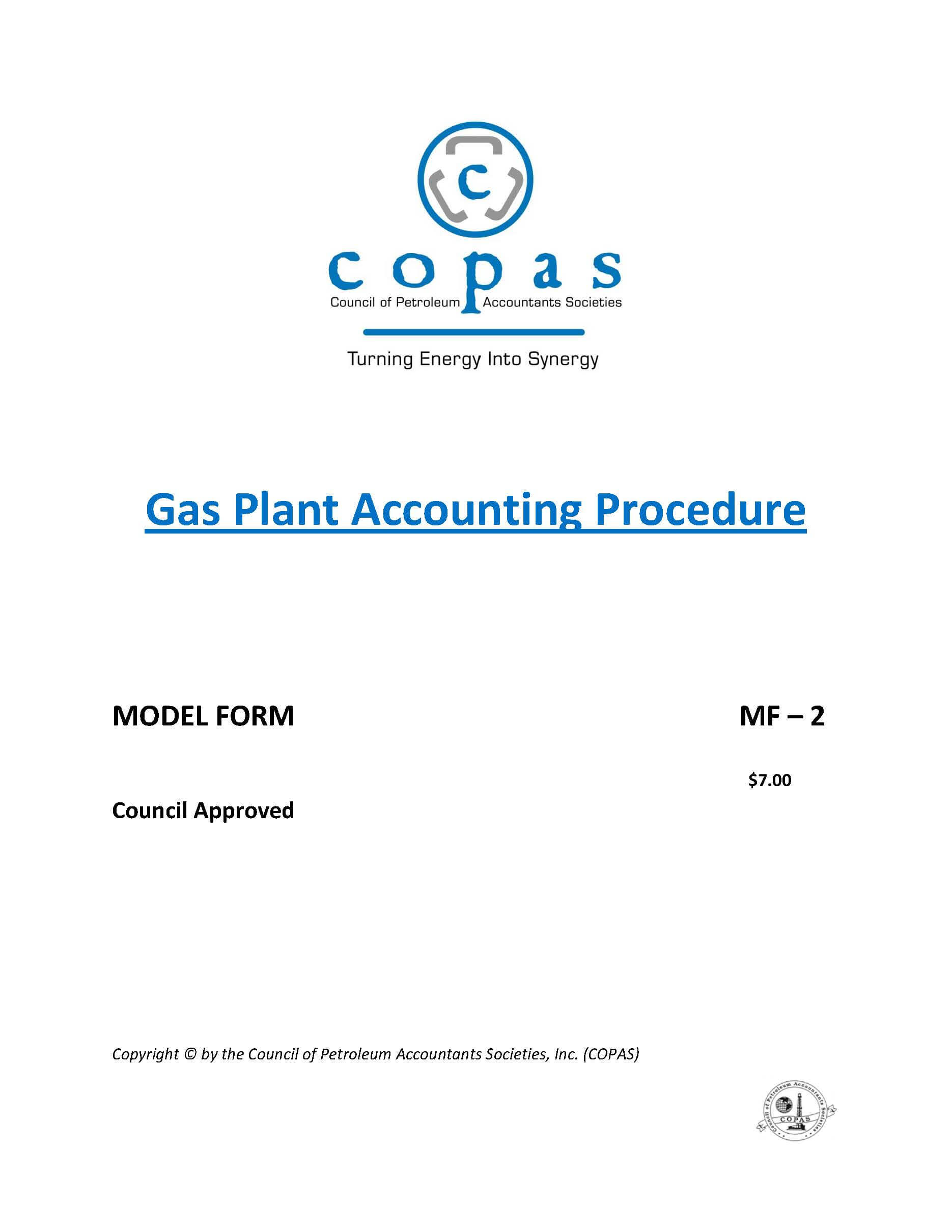 MF-2 Gas Plant Model Form Accounting Procedure