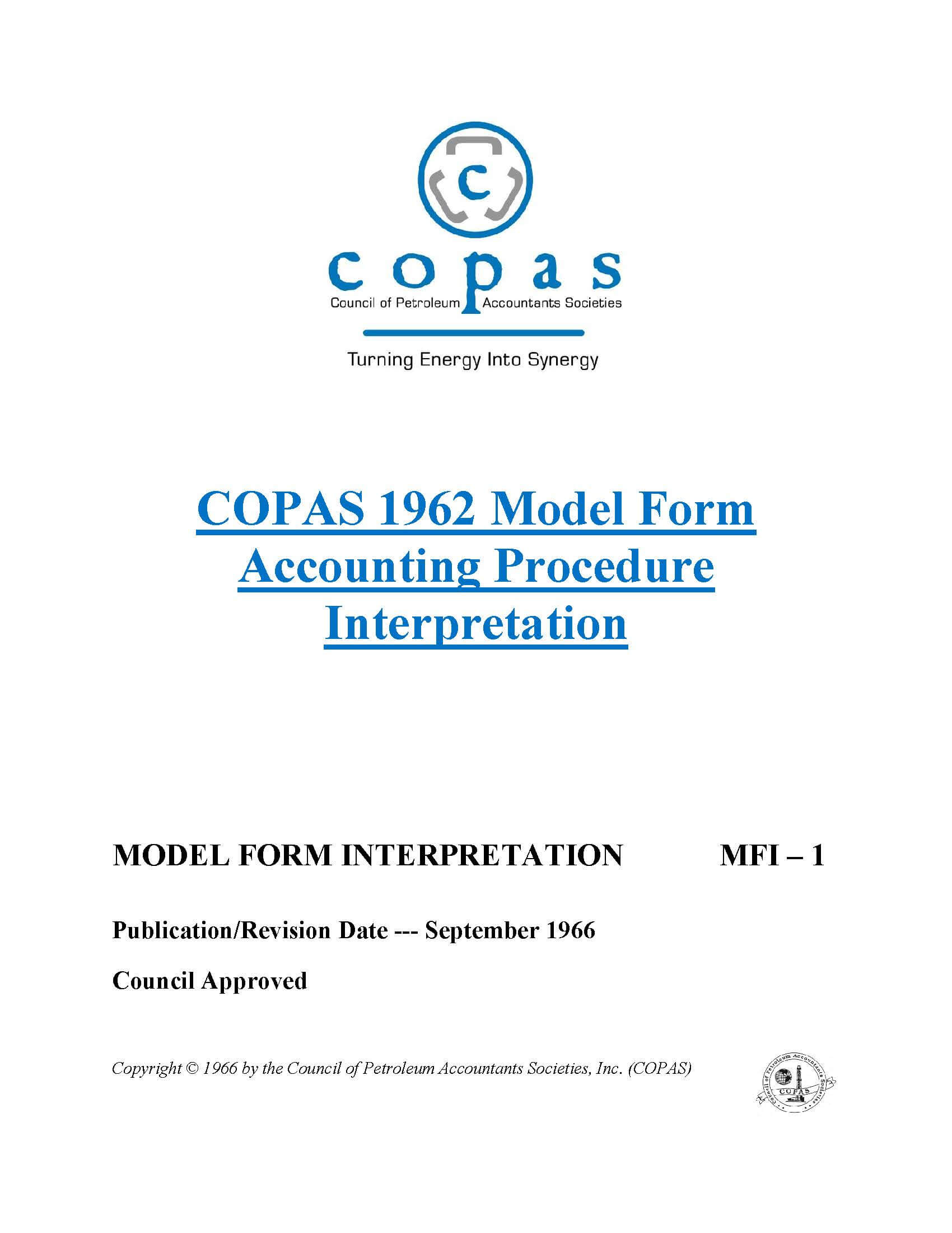 MFI-1 1962 Model Form Accounting Procedure Interpretation