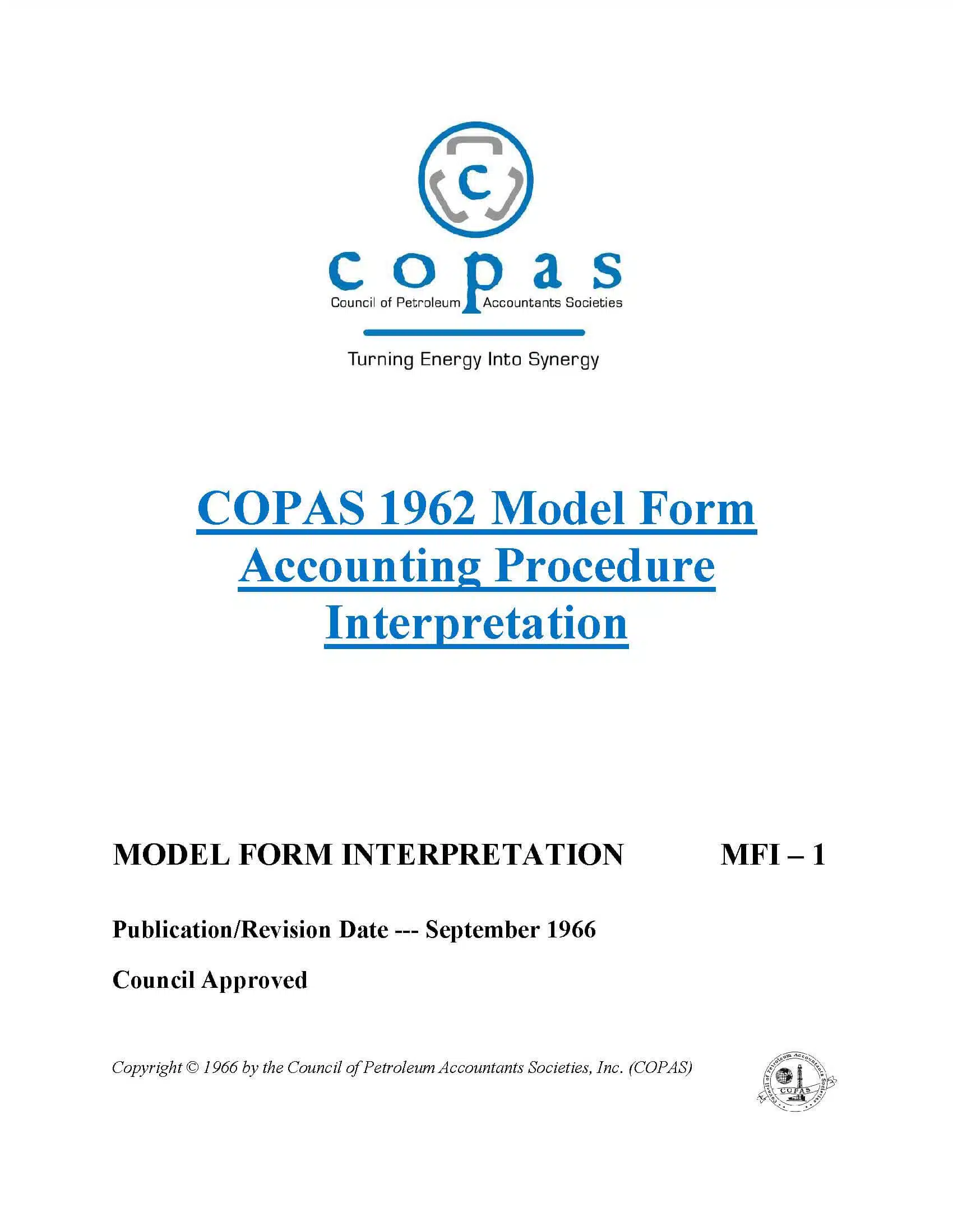 MFI-1 1962 Model Form Accounting Procedure Interpretation