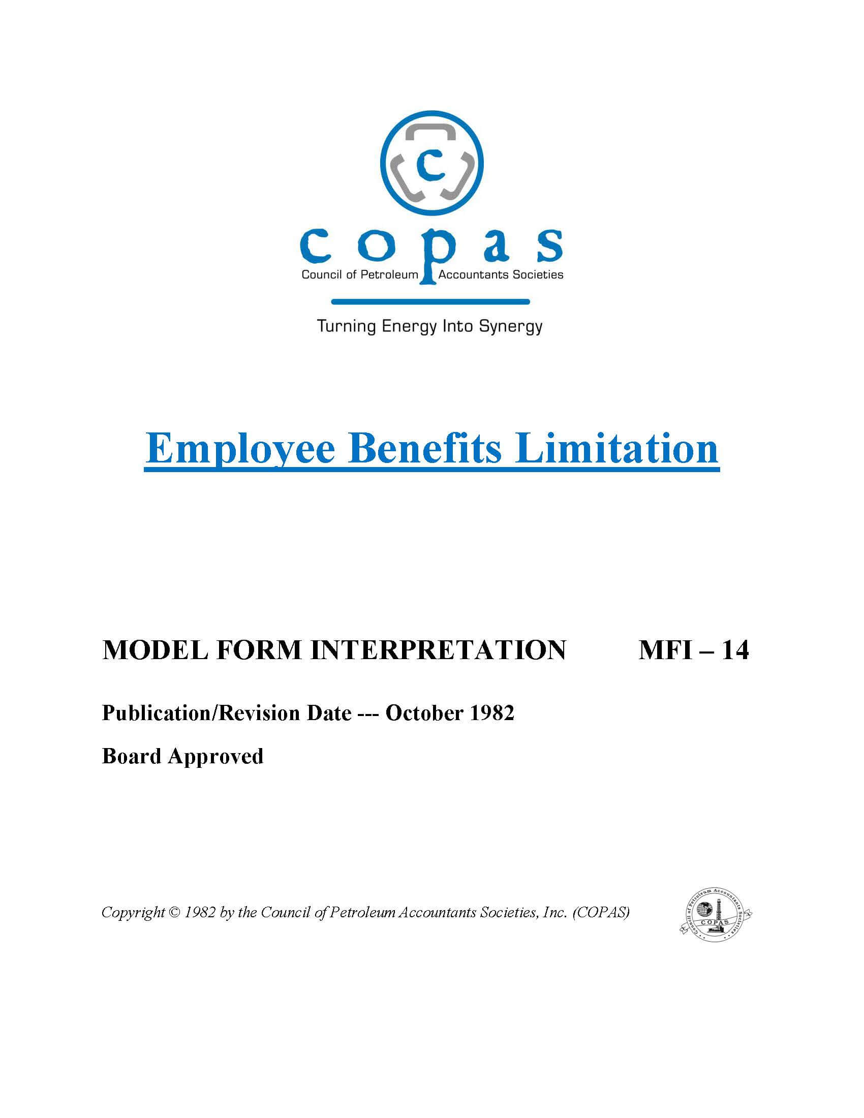 MFI-14 Employee Benefits Limitation - products MFI 14 Employee Benefits Limitation - Council of Petroleum Accountants Societies