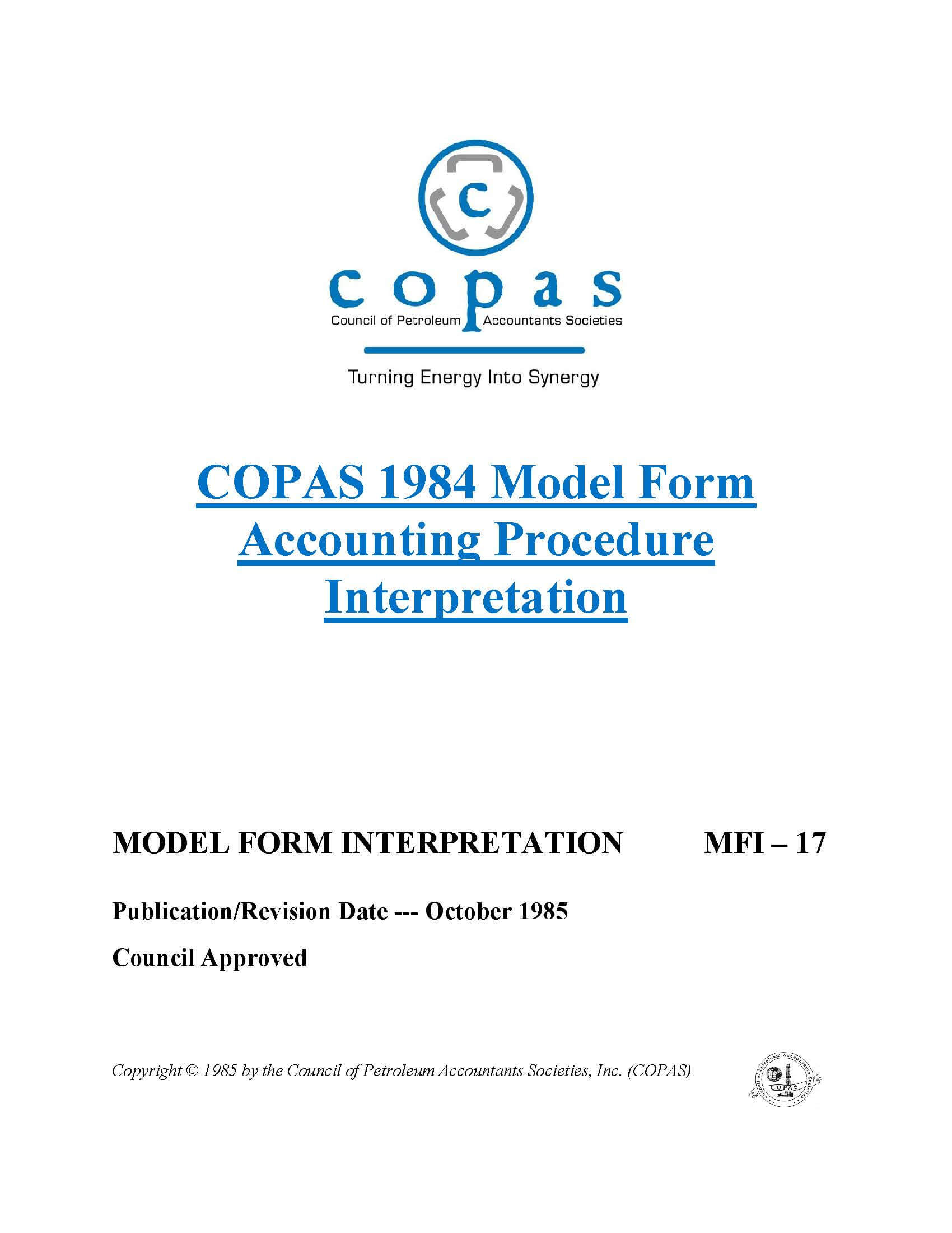 MFI-17 1984 Model Form Accounting Procedure Interpretation - products MFI 17 1984 Model Form Accounting Procedure Interpretation - Council of Petroleum Accountants Societies