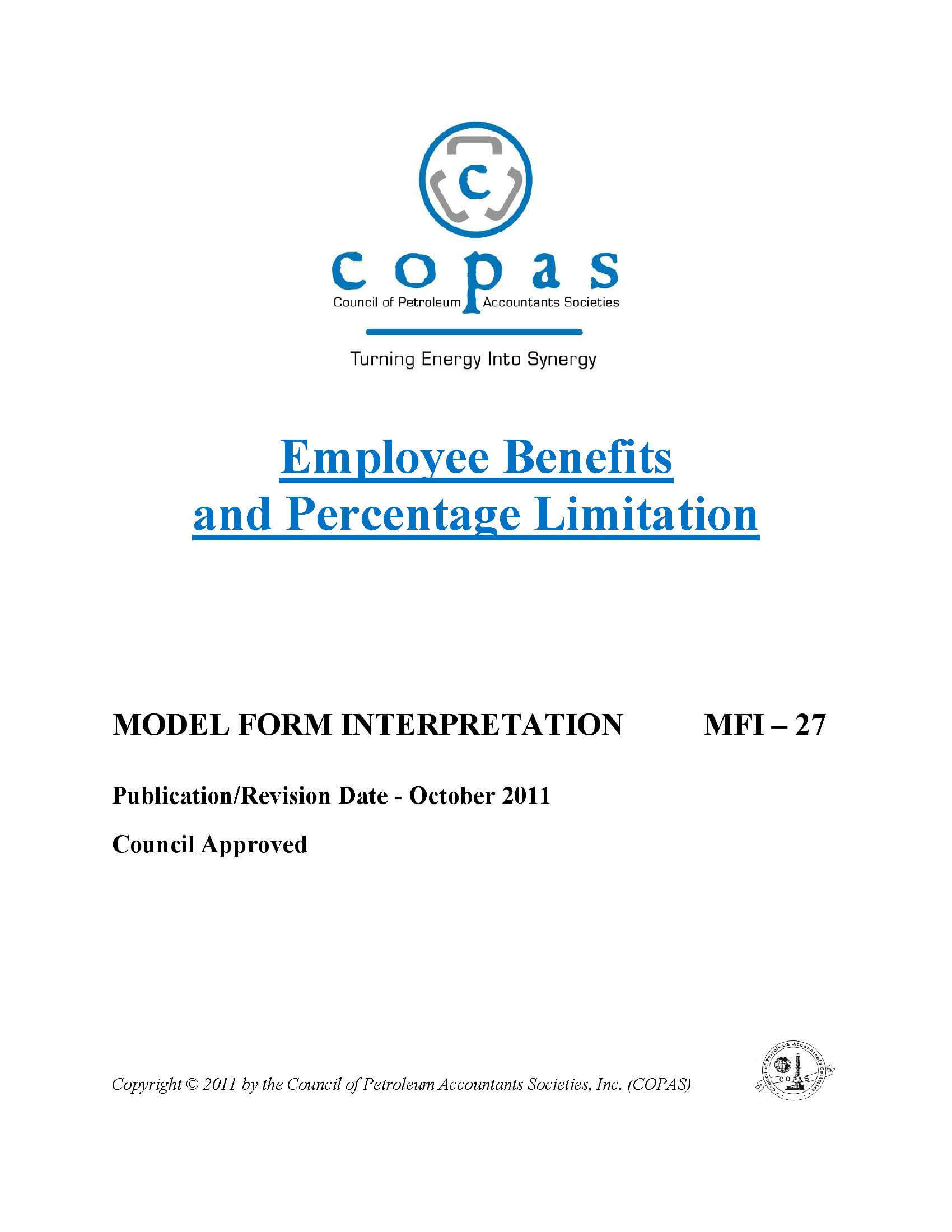 MFI-27 Employee Benefits and Percentage Limitation