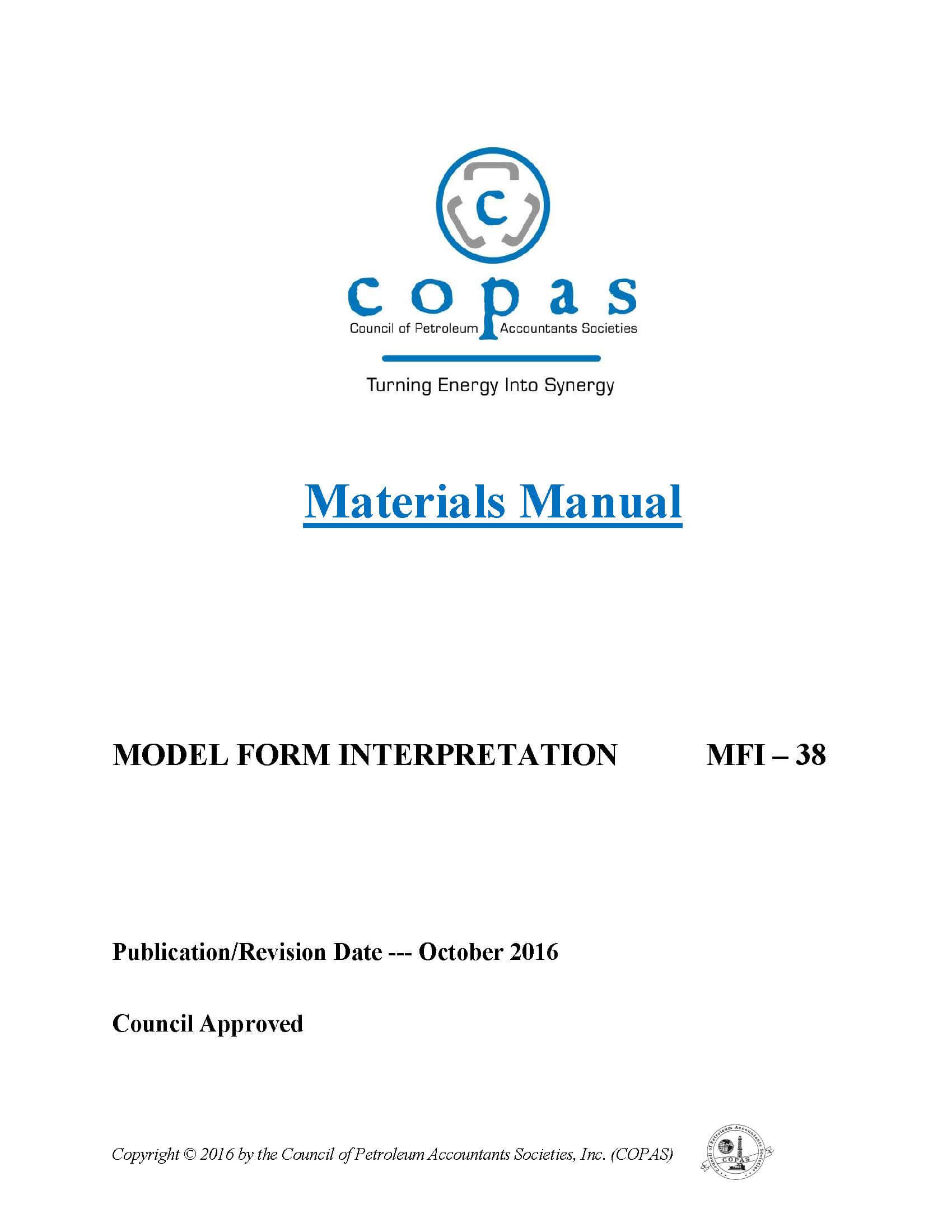 MFI-38 Materials Manual