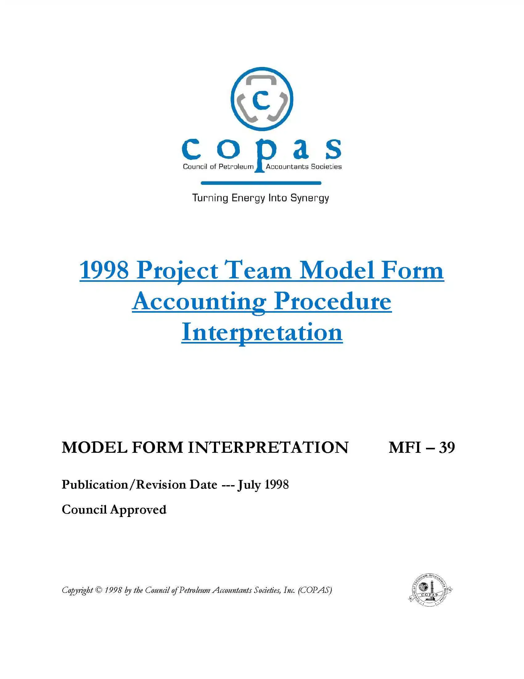 MFI-39 1998 Project Team Model Form Accounting Procedure Interpretation