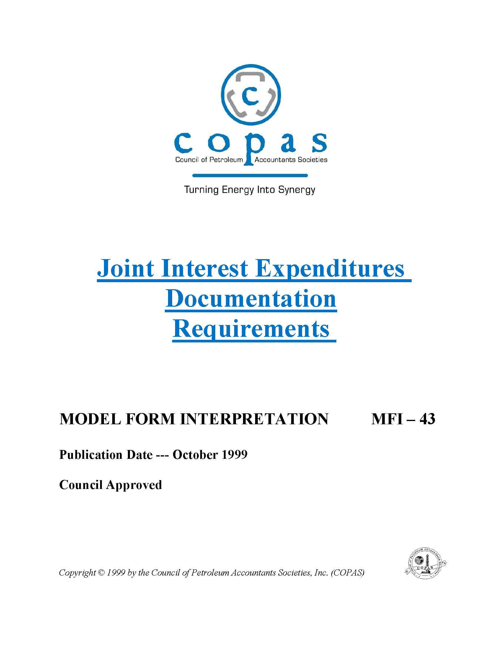 MFI-43 Joint Interest Expenditures Documentation Requirements - products MFI 43 Joint Interest Expenditures Documentation Requirements - Council of Petroleum Accountants Societies