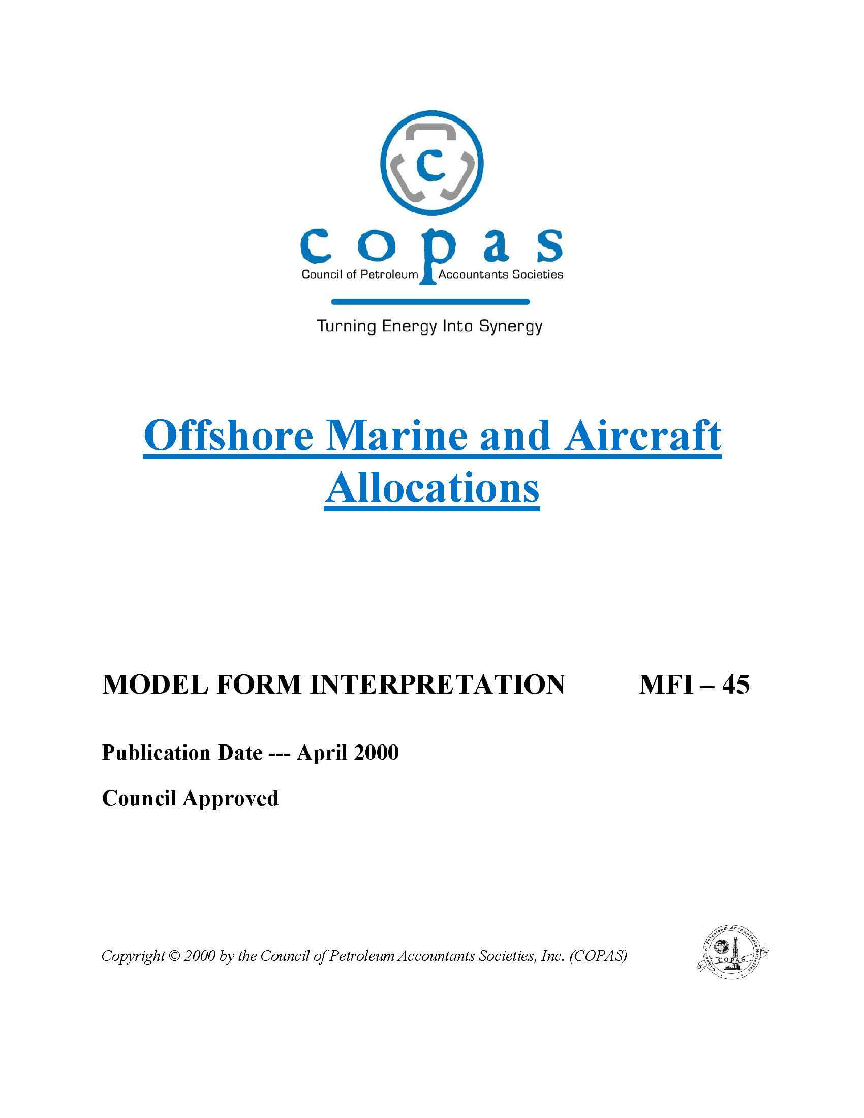 MFI-45 Offshore Marine and Aircraft Allocations