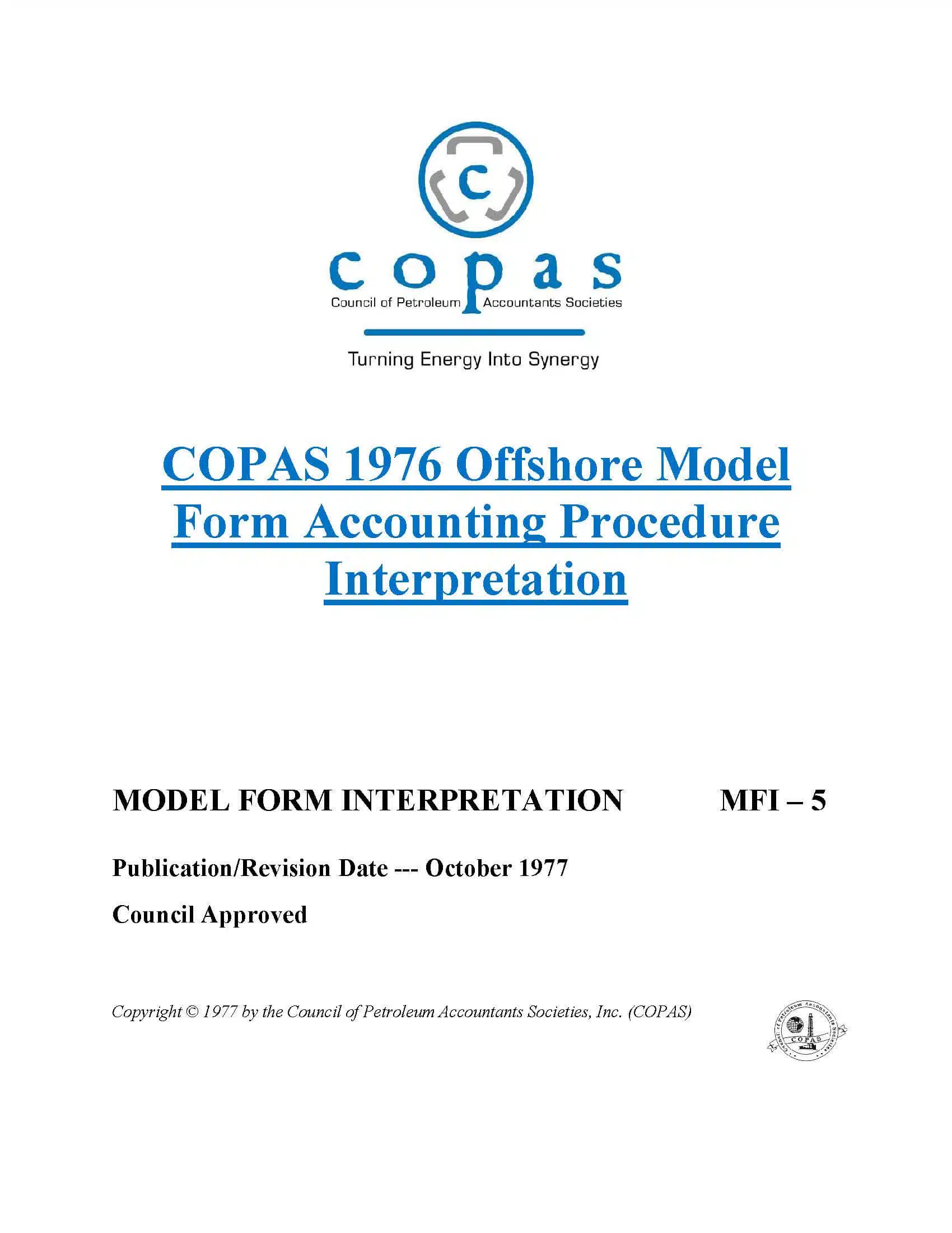 MFI-5 1976 Offshore Model Form Accounting Procedure Interpretation
