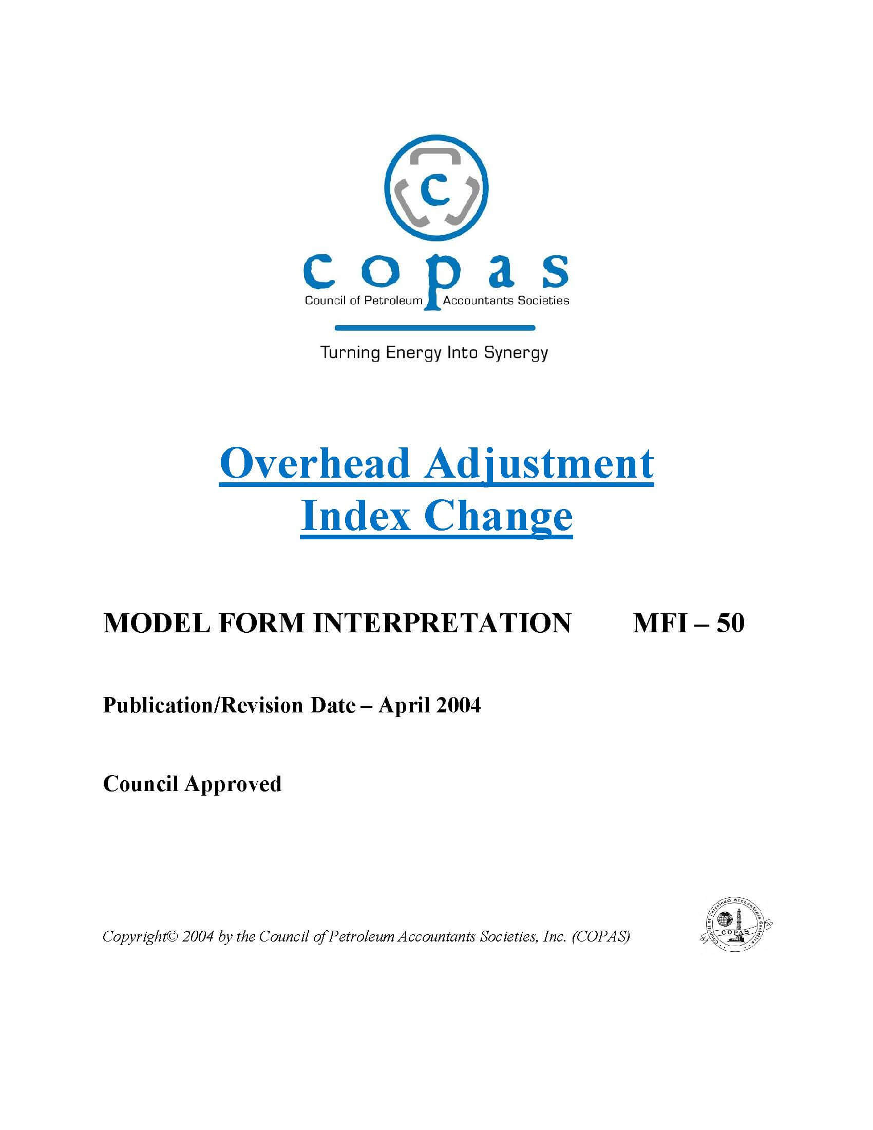 MFI-50 Overhead Adjustment Index Change