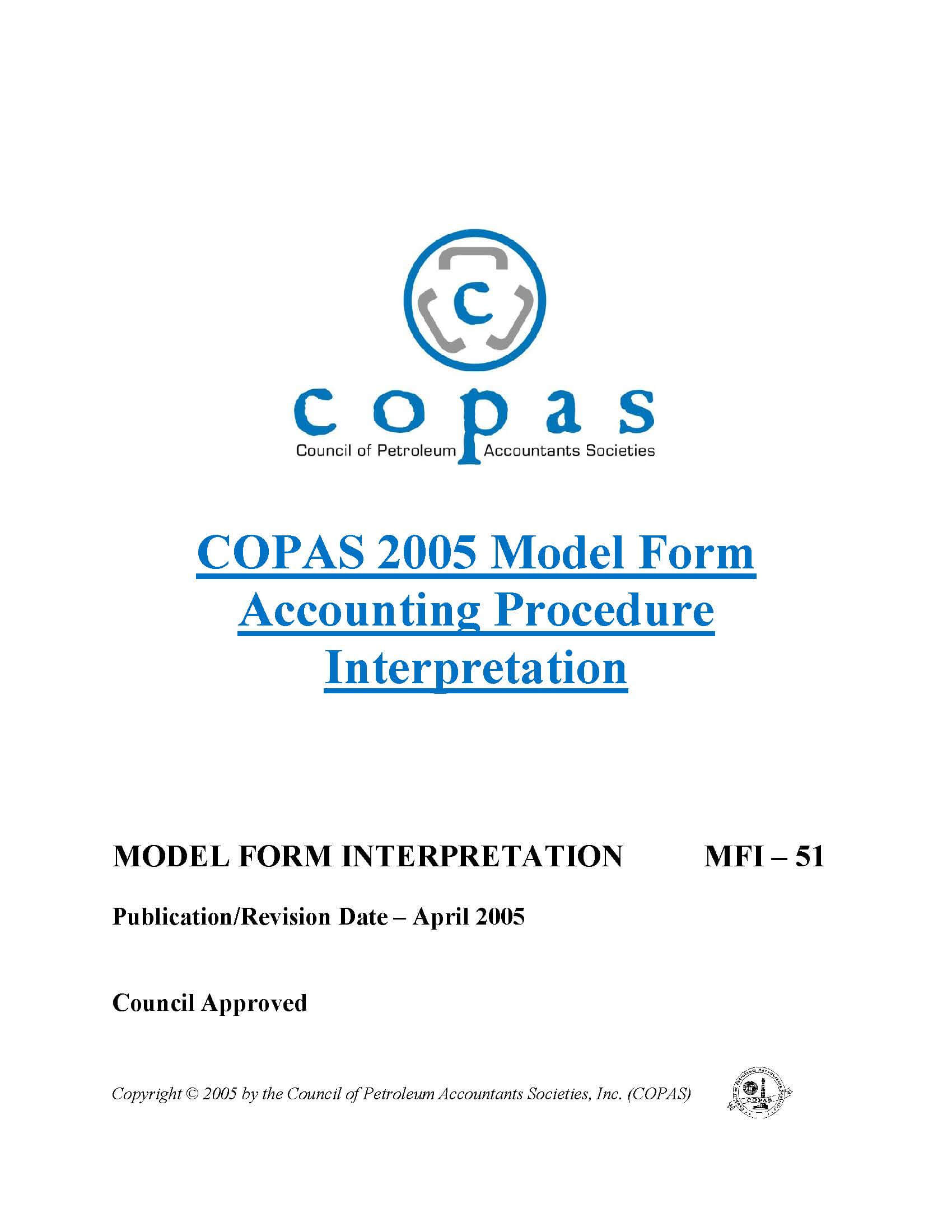 MFI-51 2005 Model Form Accounting Procedure Interpretation - products MFI 51 2005 Model Form Accounting Procedure Interpretation - Council of Petroleum Accountants Societies