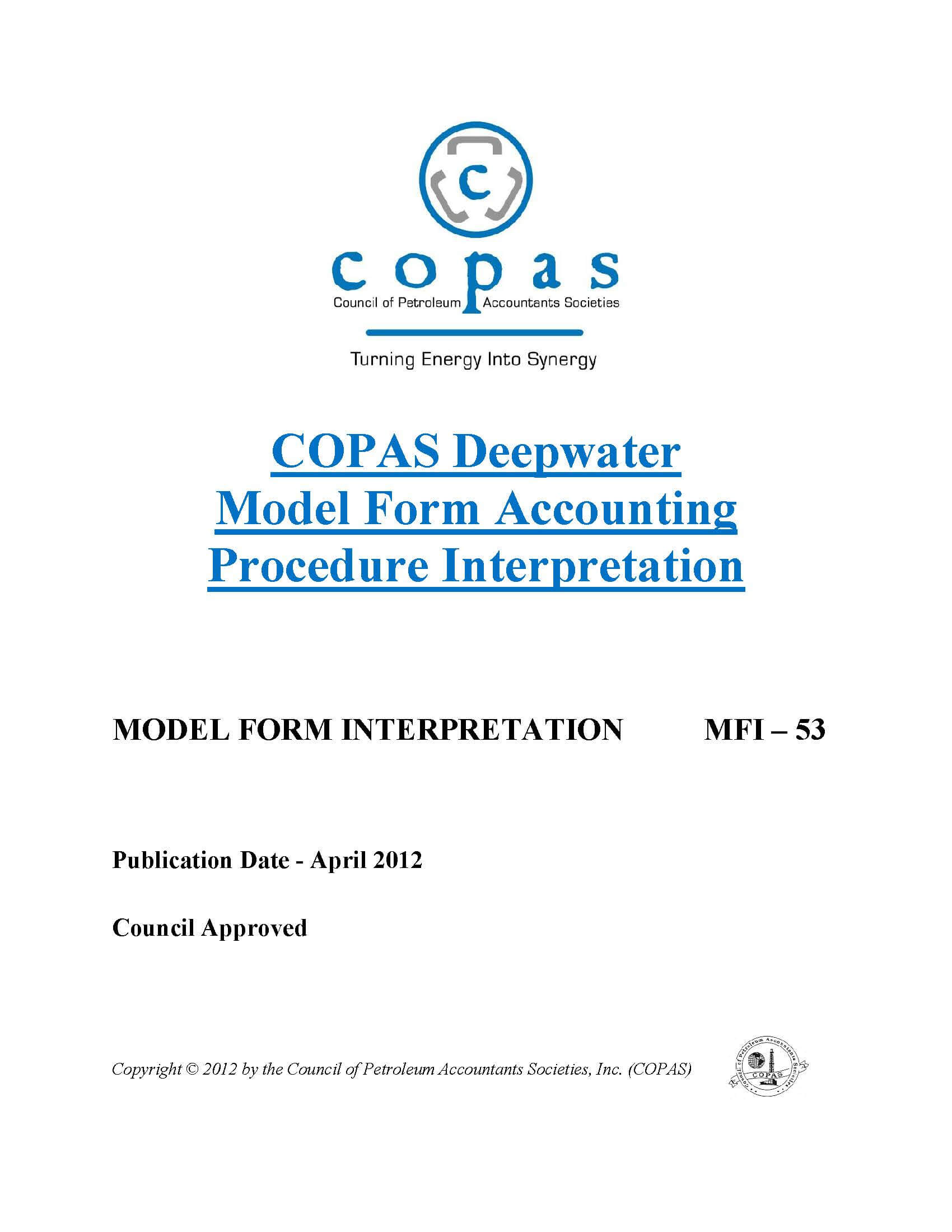 MFI-53 Deepwater Model Form Accounting Procedure Interpretation